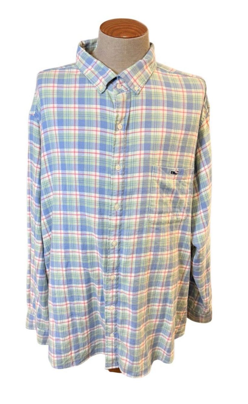 Vineyard Vines Plaid Cotton Linen Blend LS Button Down